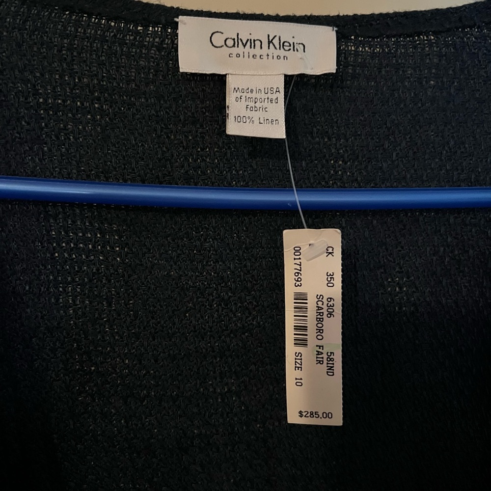 VINTAGE Calvin Klein, The Collection, Blue Open Front Cardigan 100% Linen
